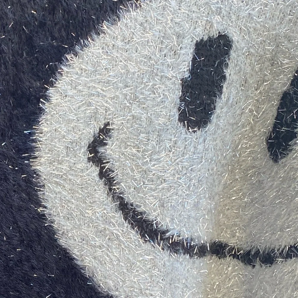 Limited Too Girls Black and White Smiley Face Sweater with Silver Threads